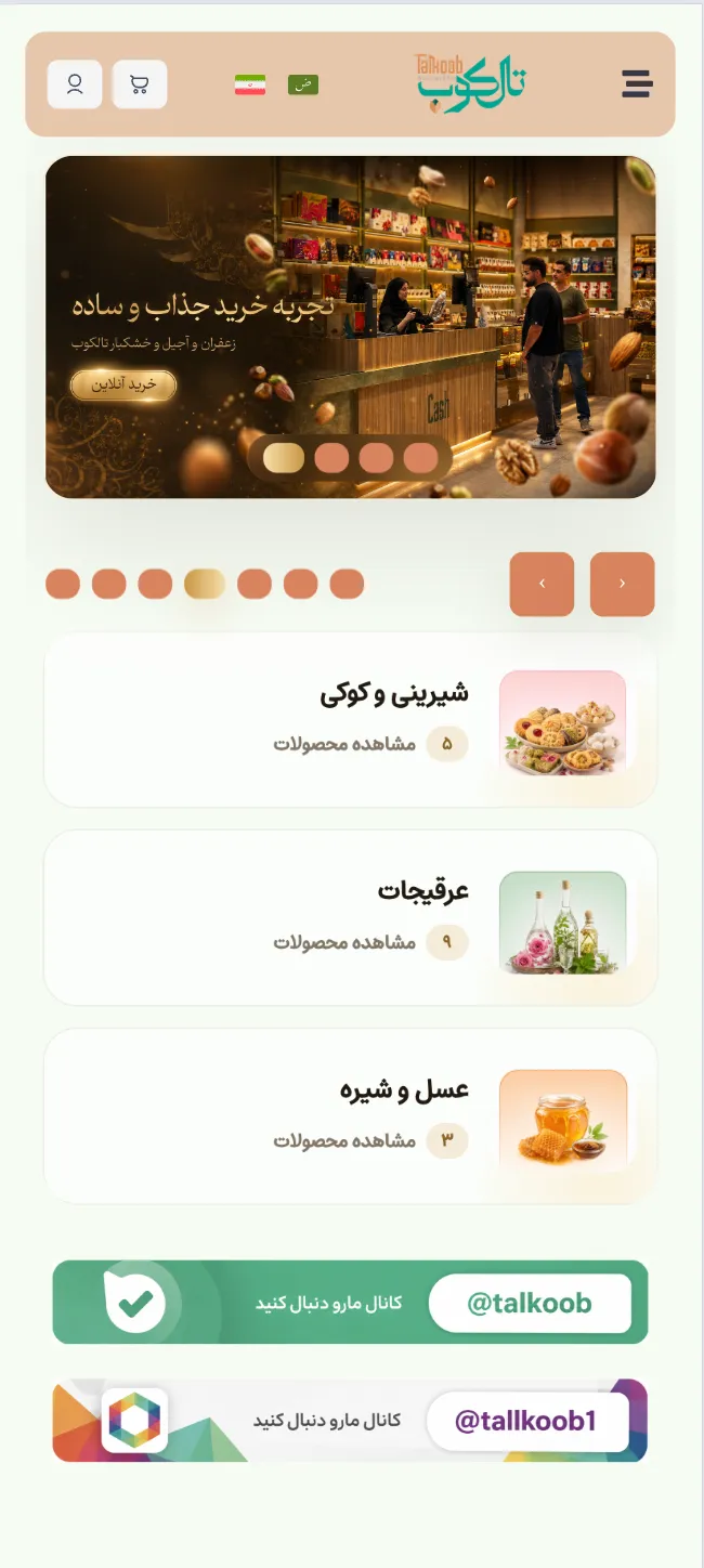 نمای موبایل نمونه‌کار تالکوب
